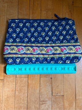 Vera Bradley Navy Floral Quilted Cosmetic Bag with Yellow and Pink Accents
